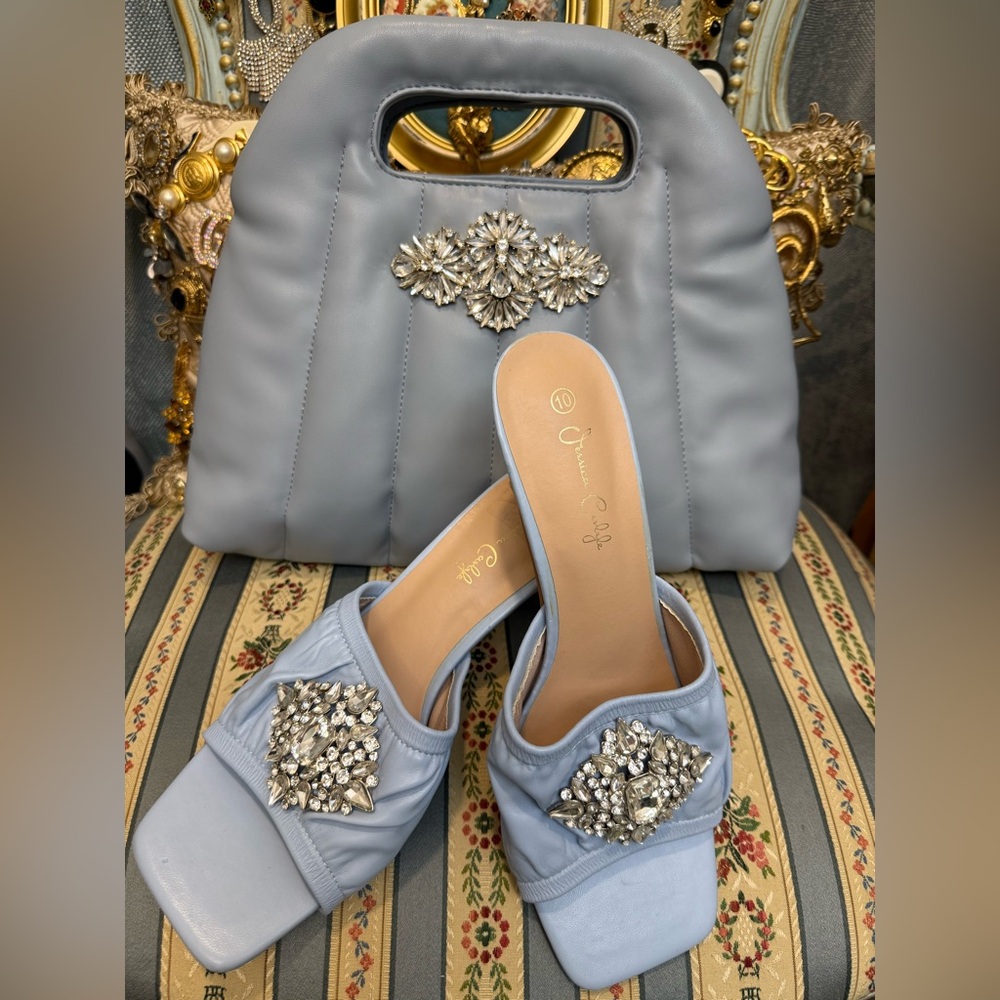 Elegant Blue Embellished Women's Shoes and Handbag